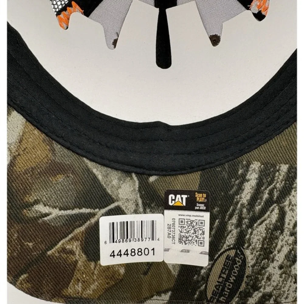 CAT Caterpillar Realtree Hardwoods Camo Trucker Hat Mesh Back Orange 4448801 NWT